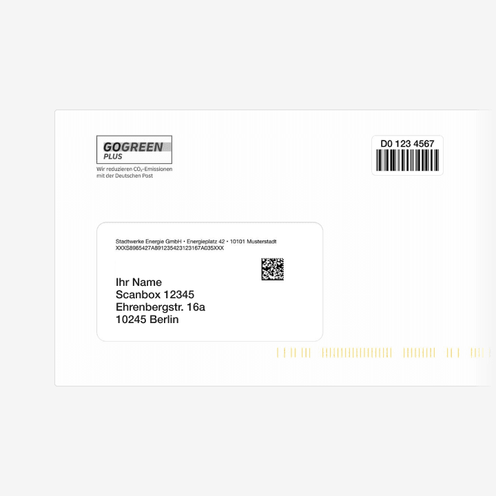 Geschäftsbrief-Umschlag adressiert an ein virtuelles Büro in Berlin